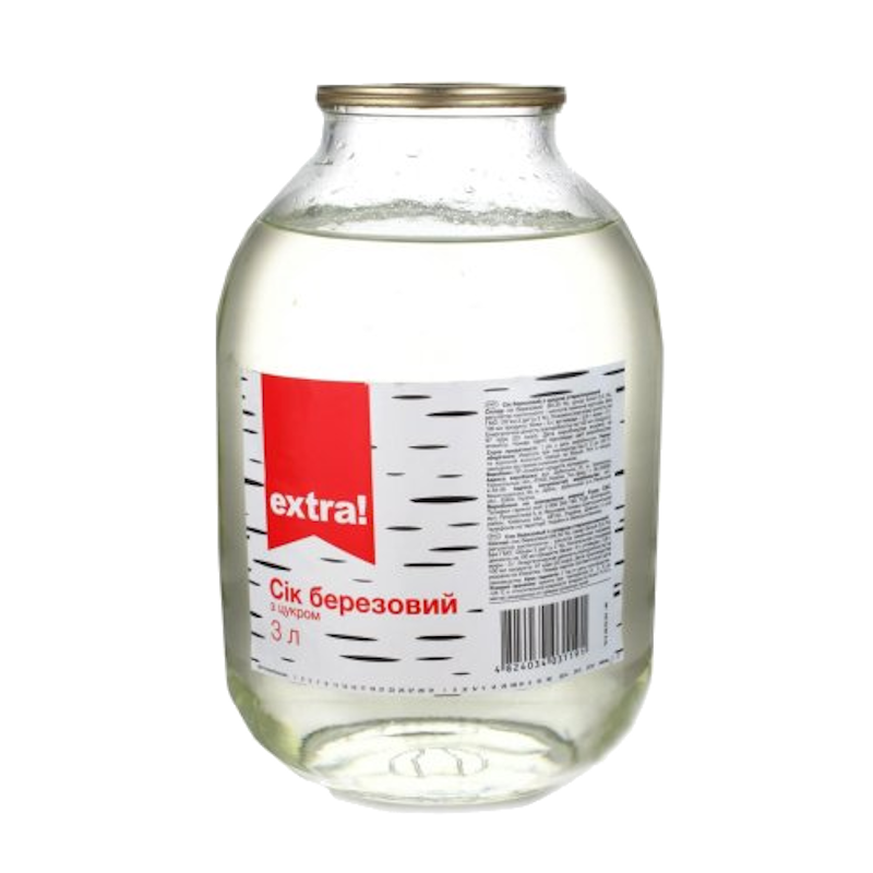 Сік EXTRA! березовий, стерилізований, з підсолоджувачем, банка скляна, 3л